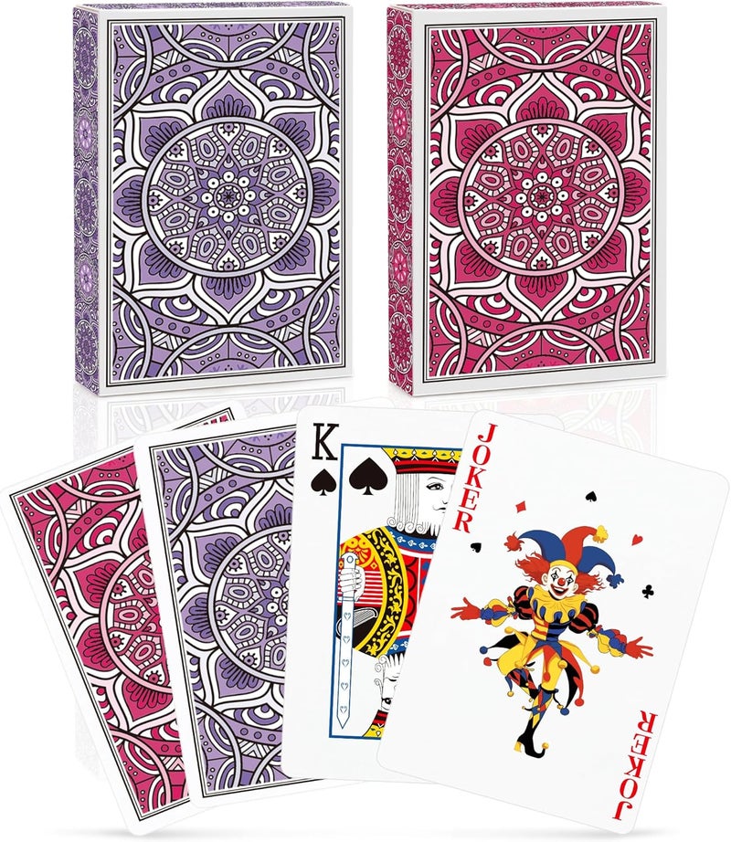 Metsyth Playing Cards 2 Pack, Deck of Cards, Standard Poker Card Set,Fun Card Games for Adults,Easy Shuffle Unique Design Card for Pinochle,Bridge,Go Fish,Cartas(Pink/Purple) - Image 1